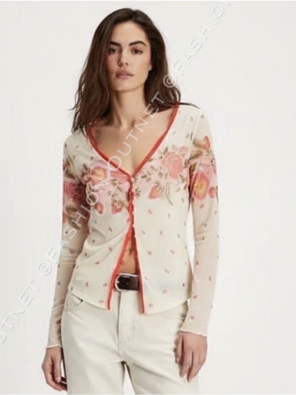 Free People Home Grown Mesh Cardi Pink Combo New With Tags M